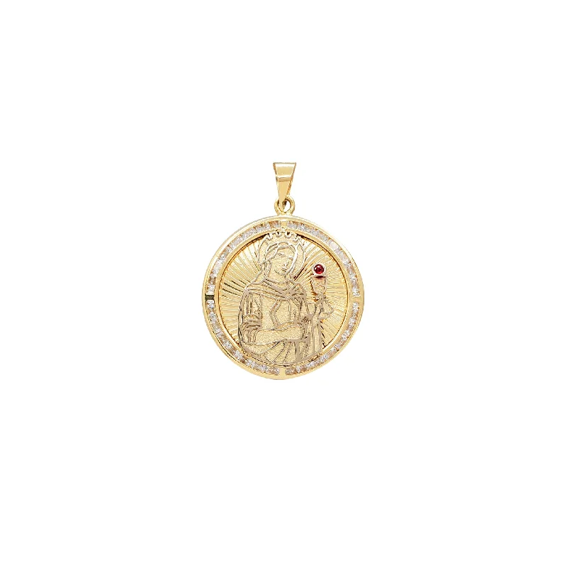 Customized Birthstone Pendant with Engraved Name for a Personalized TouchZirconia Saint Barbara Round Medallion Pendant (14K) Customized Birthstone Pendant with Engraved Name for a Personalized TouchZirconia Saint Barbara Round Medallion Pendant (14K)